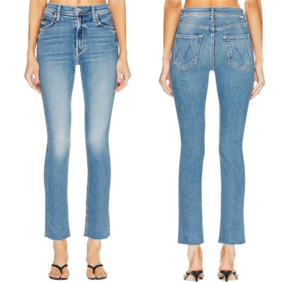 Mother Mid Rise Dazzler Ankle Fray Jeans Riding the Cliffside Size 31 Blue Denim - Picture 1 of 14